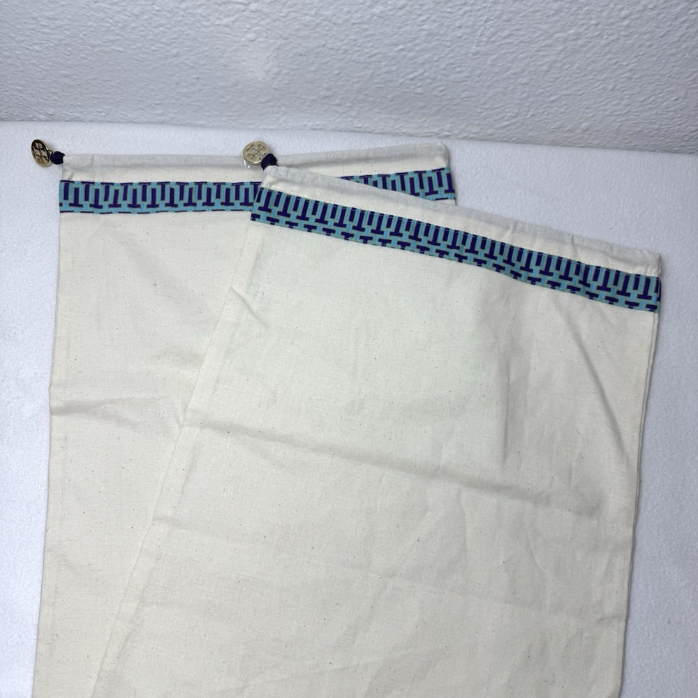 Lot of 2 Tory Burch Purse Shoe Drawstring 15"X11.5"Dust Bags Gold Logo Charm Bag